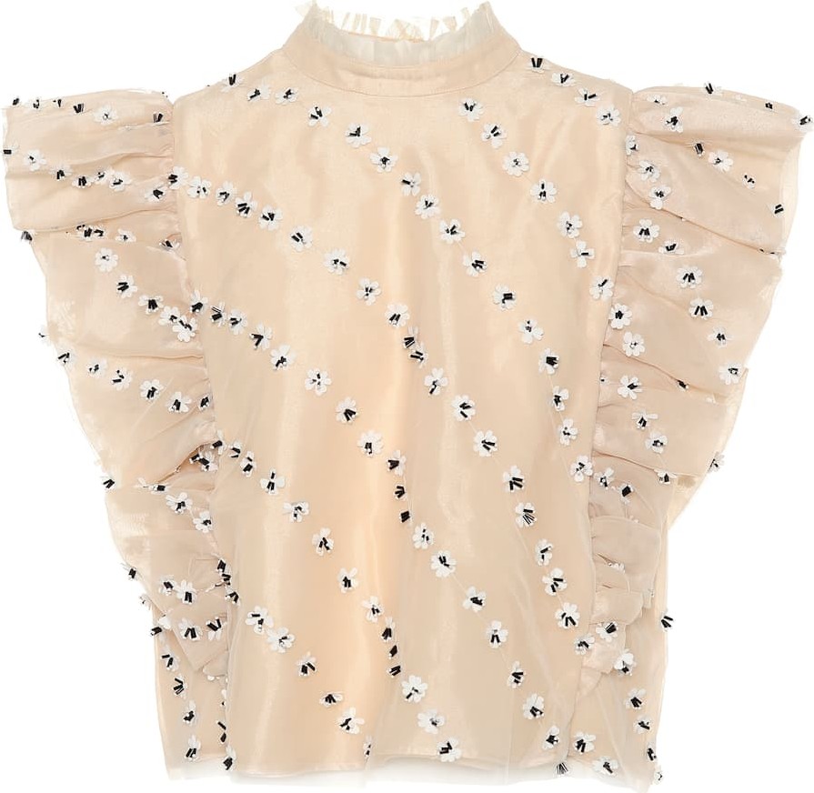 Ganni Embellished mesh top