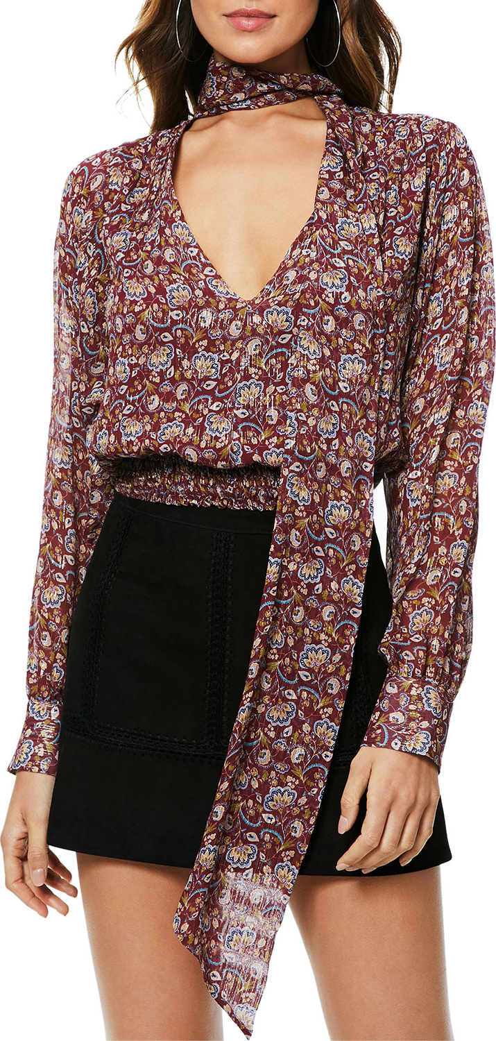Ramy Brook Winslow Printed Tie-Neck Blouson Top Ramy Brook Winslow Printed Tie-Neck Blouson Top