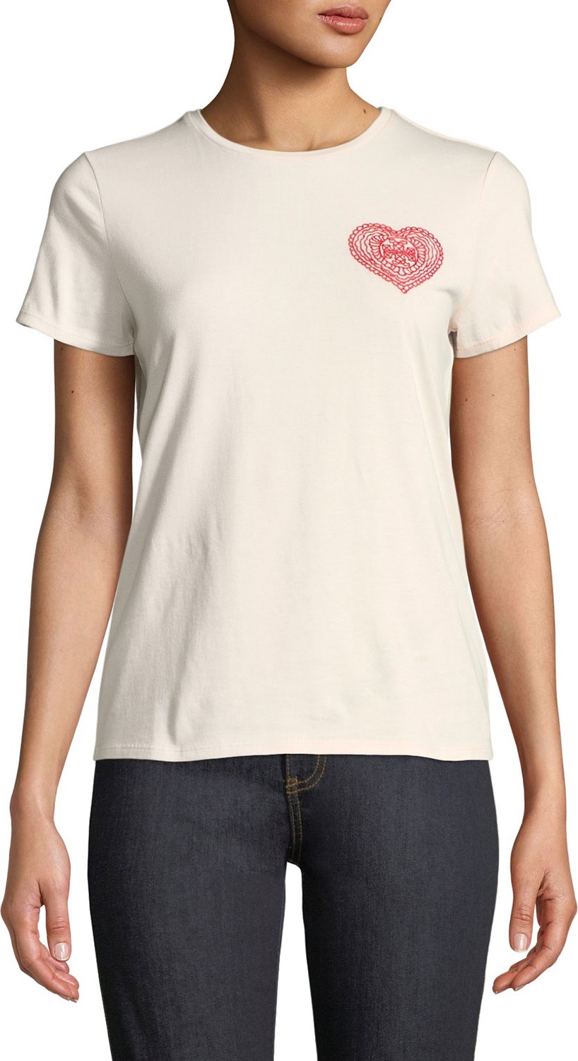 Tory Burch Embroidered-Heart Jersey Tee