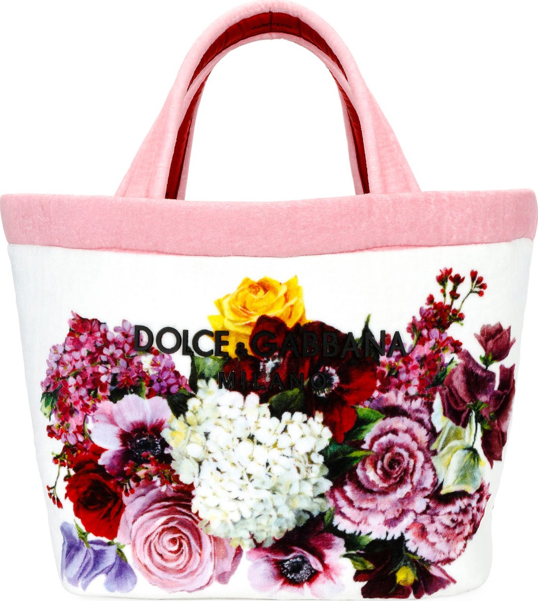 Dolce & Gabbana Flower-Print Terrycloth Shopper Tote Bag