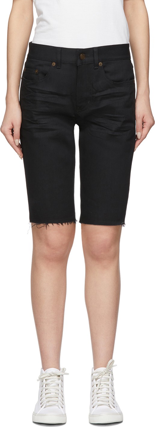 Saint Laurent Black Denim Frayed Bermuda Shorts