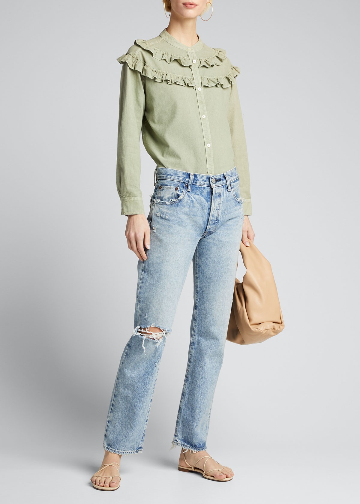 Moussy Vintage Hesperia Distressed Straight-Leg Jeans