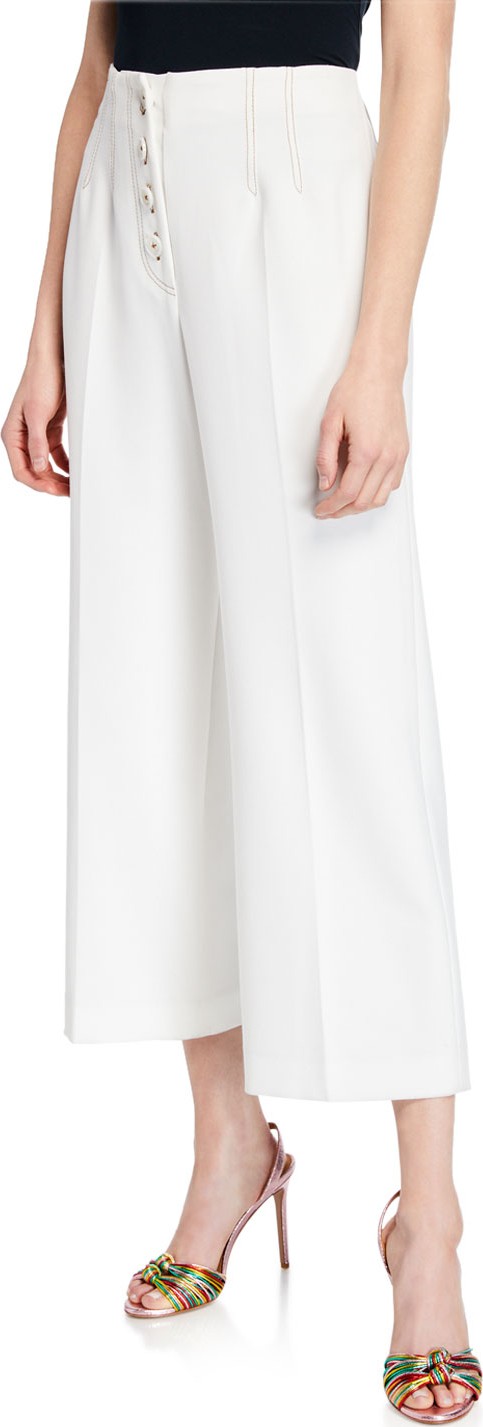 Veronica Beard Micah Cropped Button-Fly Culottes