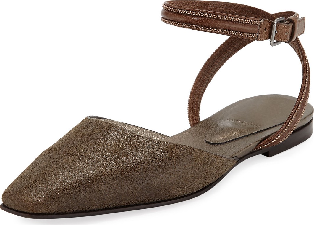 Brunello Cucinelli Metallic Ankle-Wrap Mules