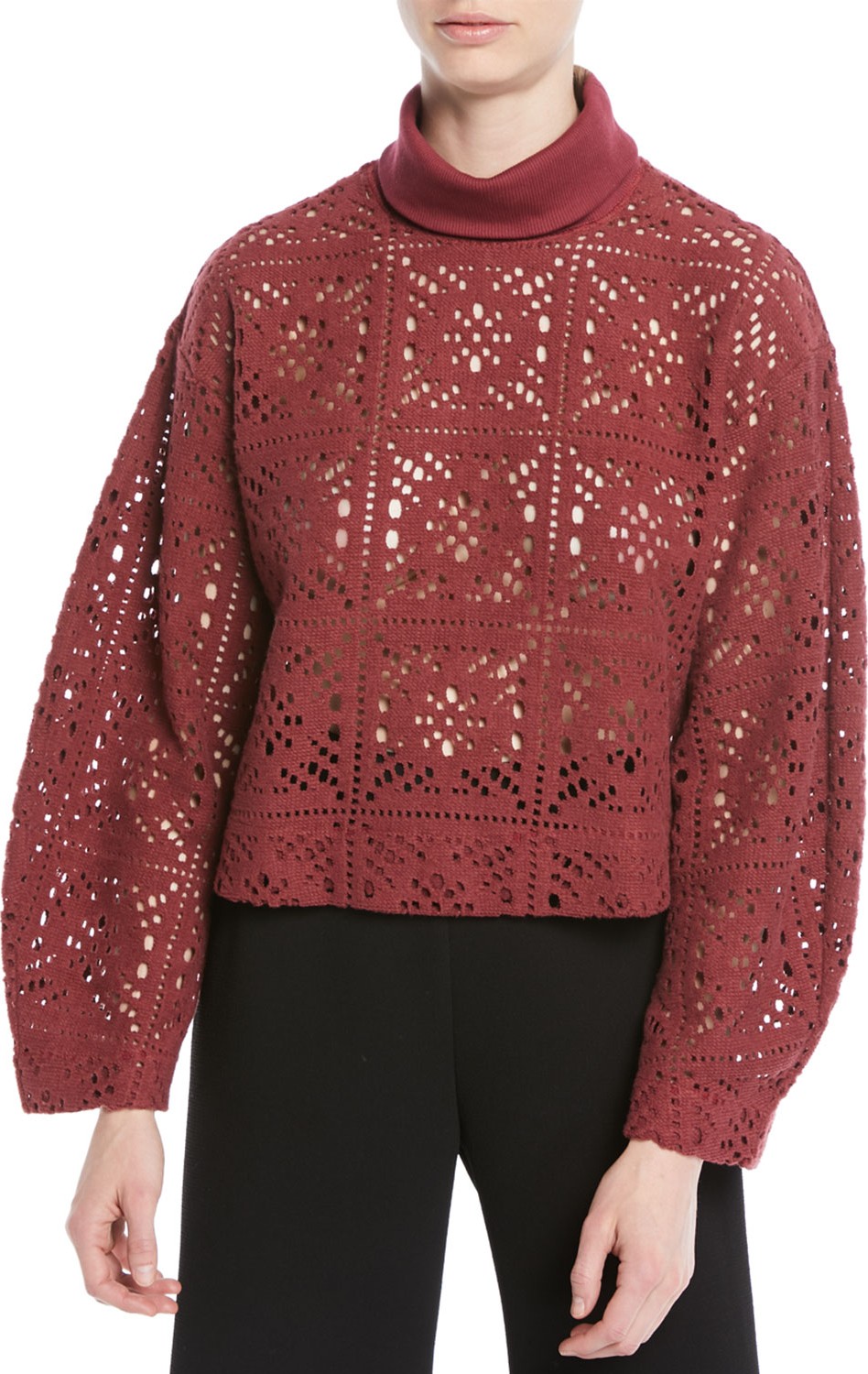 See By Chloé Turtleneck Long-Sleeve Cutout Sweater