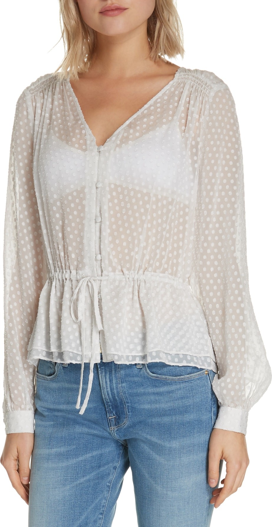 FRAME DENIM Polka Dot Silk Blend Blouse