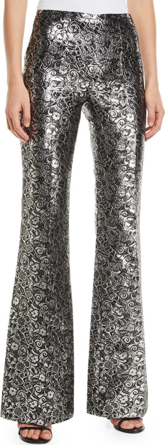 Michael Kors Collection High-Rise Metallic Floral Jacquard Flare Pants