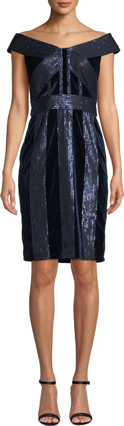 Tadashi Shoji Off-the-Shoulder Velvet & Sequin Cocktail Dress