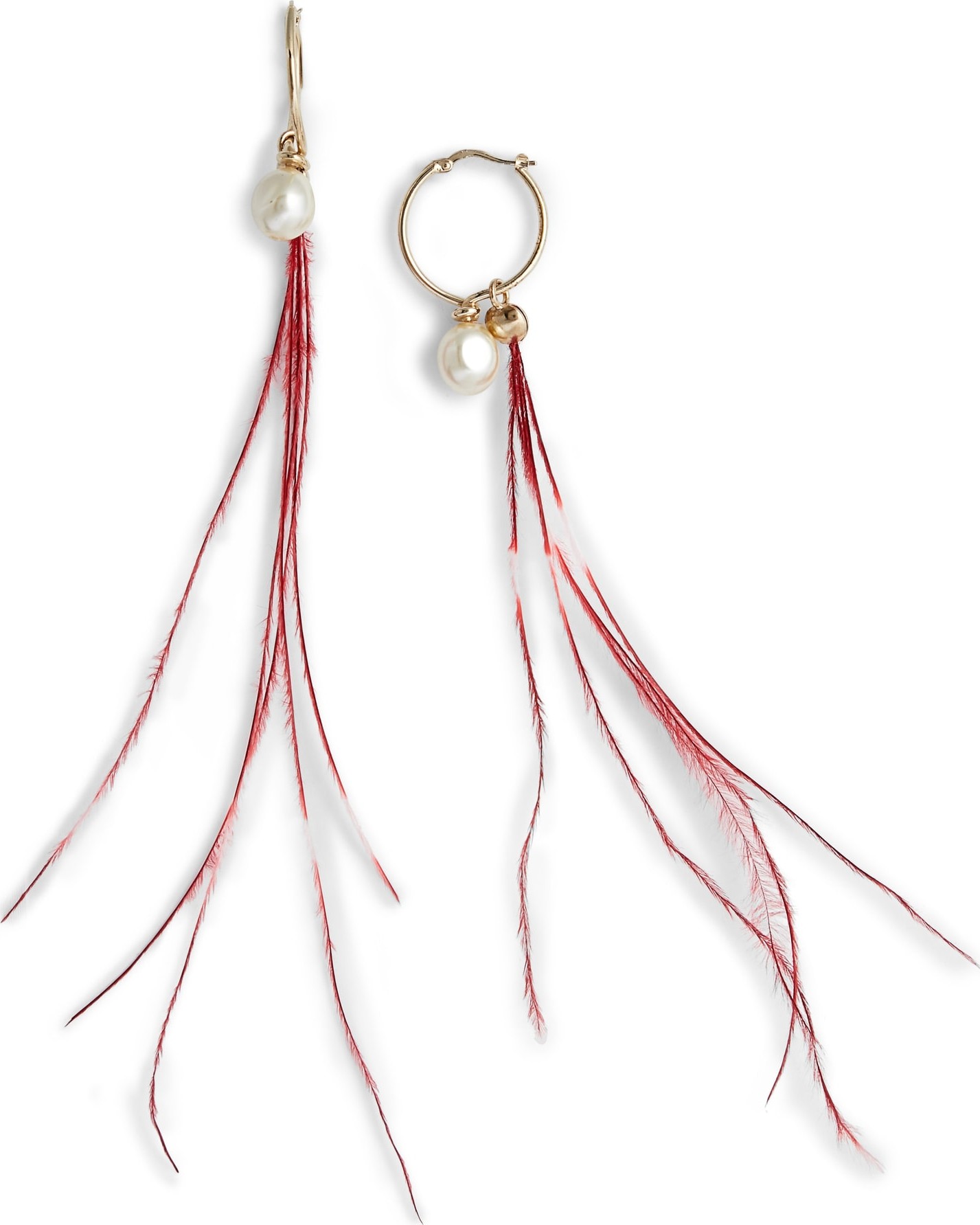 Dries Van Noten Imitation Pearl & Genuine Ostrich Feather Earring