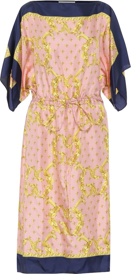 Gucci Printed silk-twill midi dress