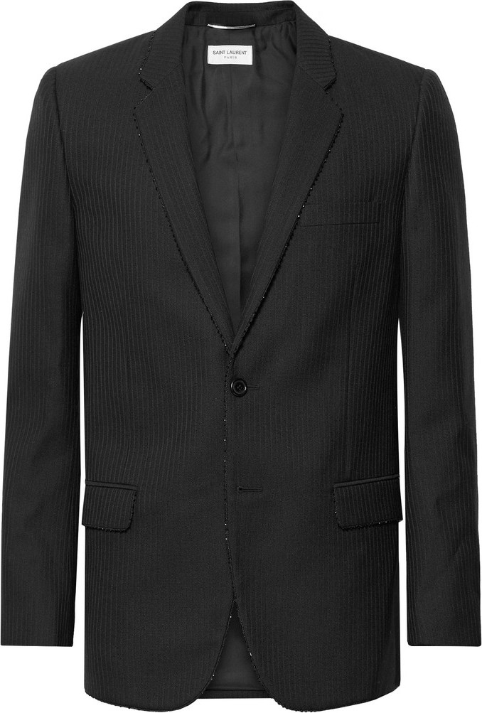 Saint Laurent Black Slim-Fit Bead-Embellished Wool Blazer
