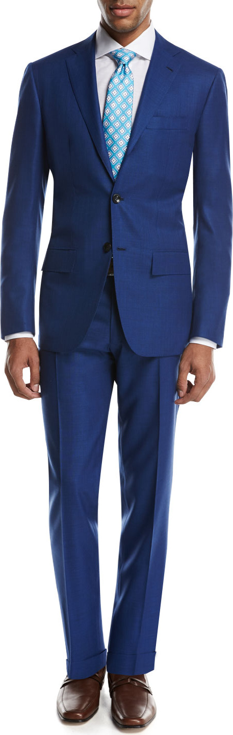 Kiton Textured Solid Two-Piece Suit, High Blue