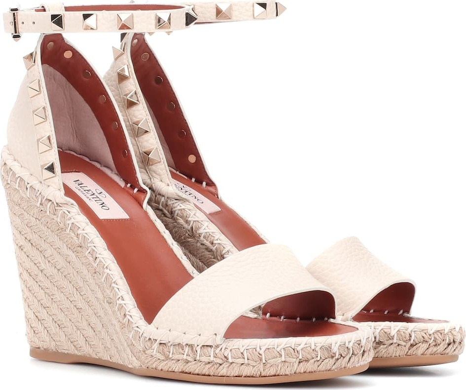 Valentino Valentino Garavani Rockstud leather wedge espadrilles