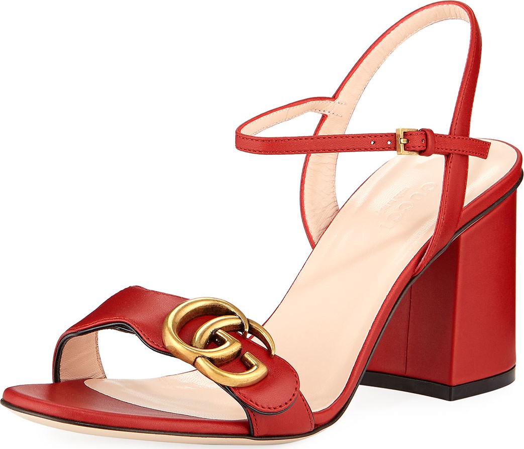 Gucci Leather GG Block-Heel Sandals
