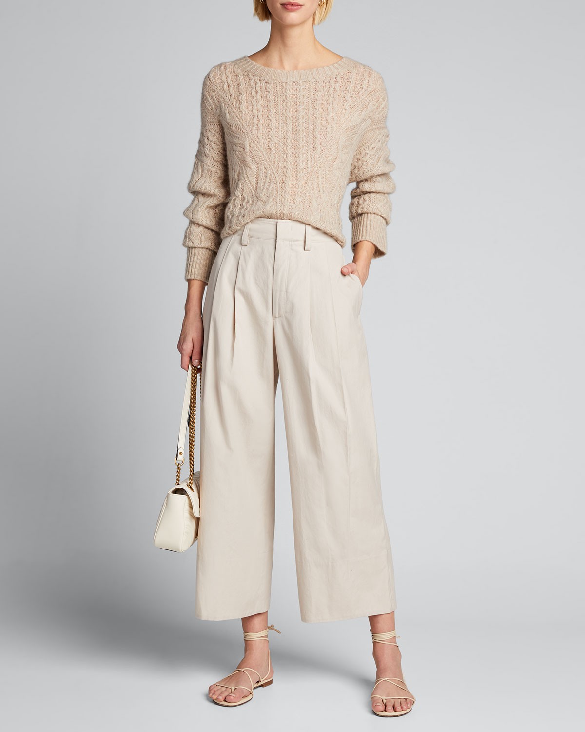 Vince Crewneck Open Cable-Knit Sweater