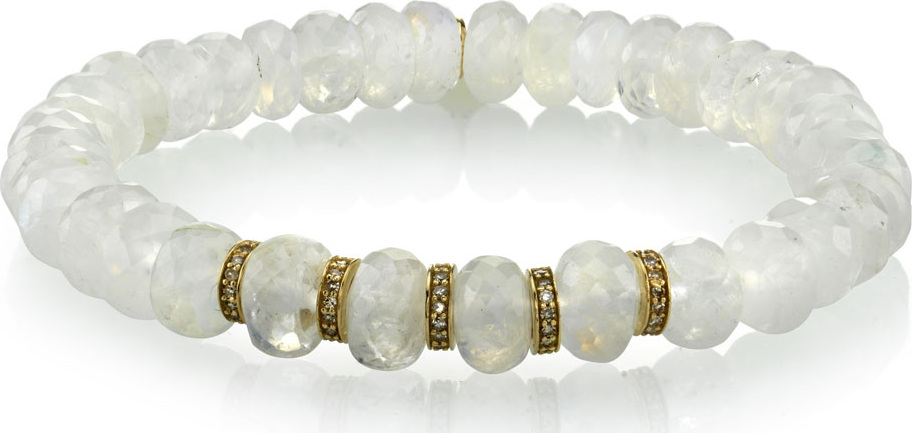 Sheryl Lowe Rainbow Moonstone Bead Bracelet w/ Diamond Rondelles