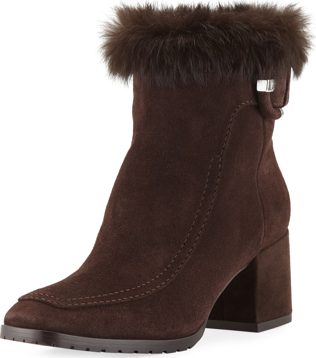 Aquatalia Charlize Suede Booties with Fur Trim