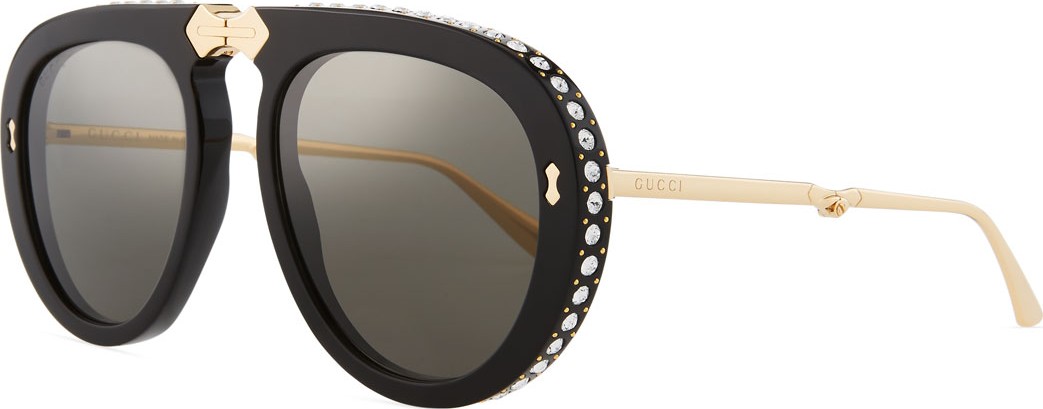 Gucci Acetate & Metal Foldable Sunglasses w/ Crystal Trim