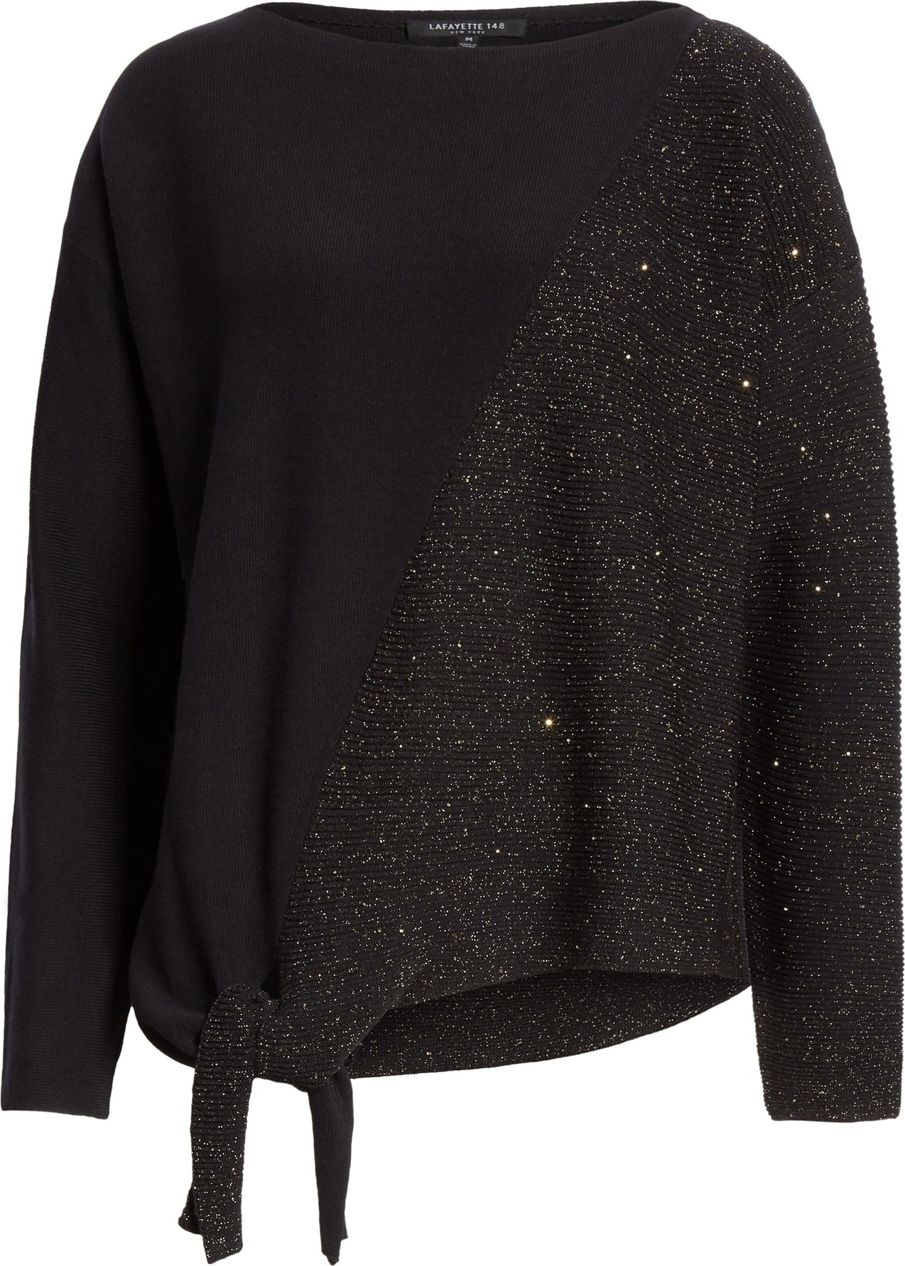 Lafayette 148 New York Half Metallic Tie Hem Sweater