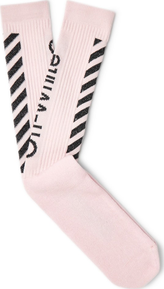Off White Glittered Logo-Intarsia Stretch Cotton-Blend Socks