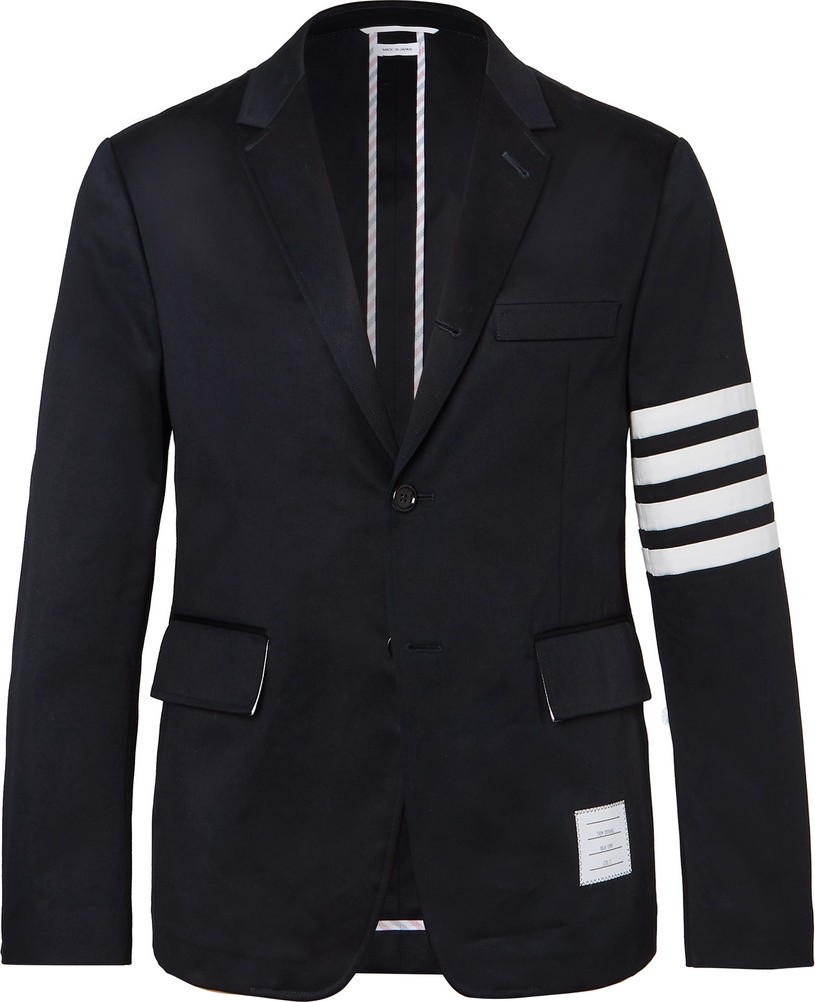 Thom Browne Midnight-Blue Slim-Fit Unstructured Striped Cotton-Twill Blazer
