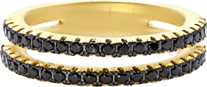 Freida Rothman Pave Black CZ Stones Two-Row Band Ring