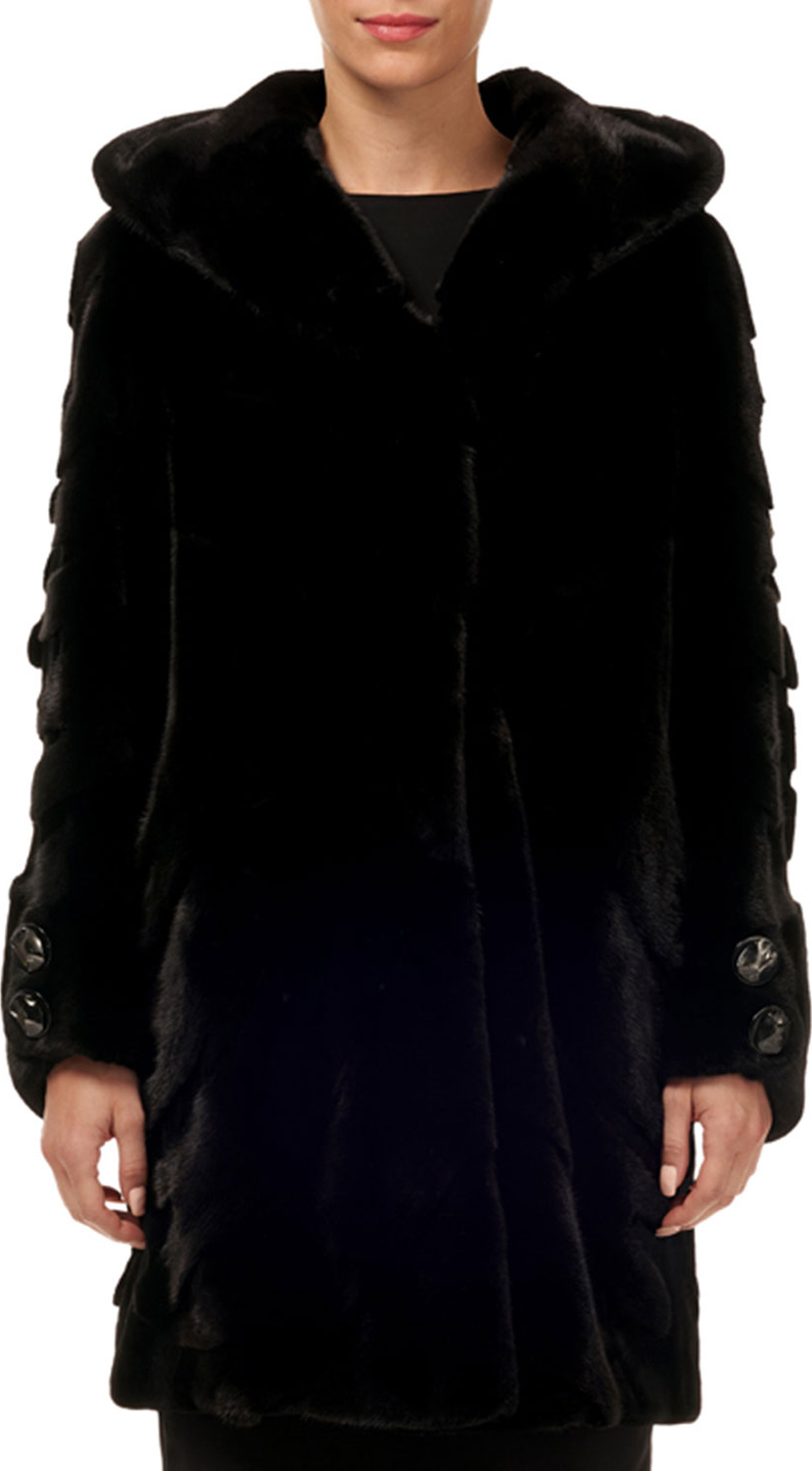 Gorski Short-Nap Mink Fur Stroller Coat w/ Sheared Inserts & Button-Cuffs Gorski Short-Nap Mink Fur Stroller Coat w/ Sheared Inserts & Button-Cuffs