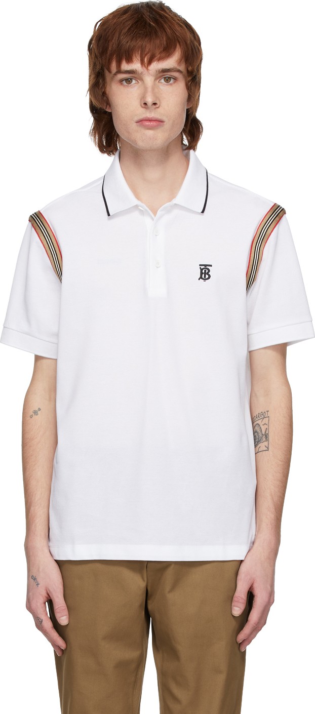 Burberry London England White Kian Icon Stripe Polo