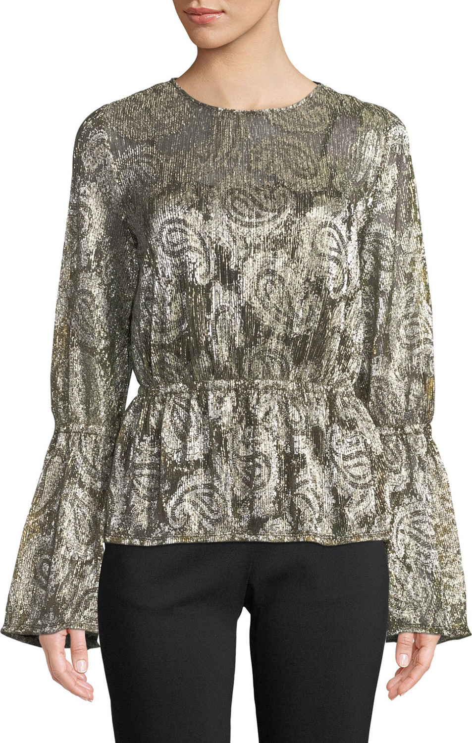 MICHAEL MICHAEL KORS Paisley Metallic Blouson Top MICHAEL MICHAEL KORS Paisley Metallic Blouson Top