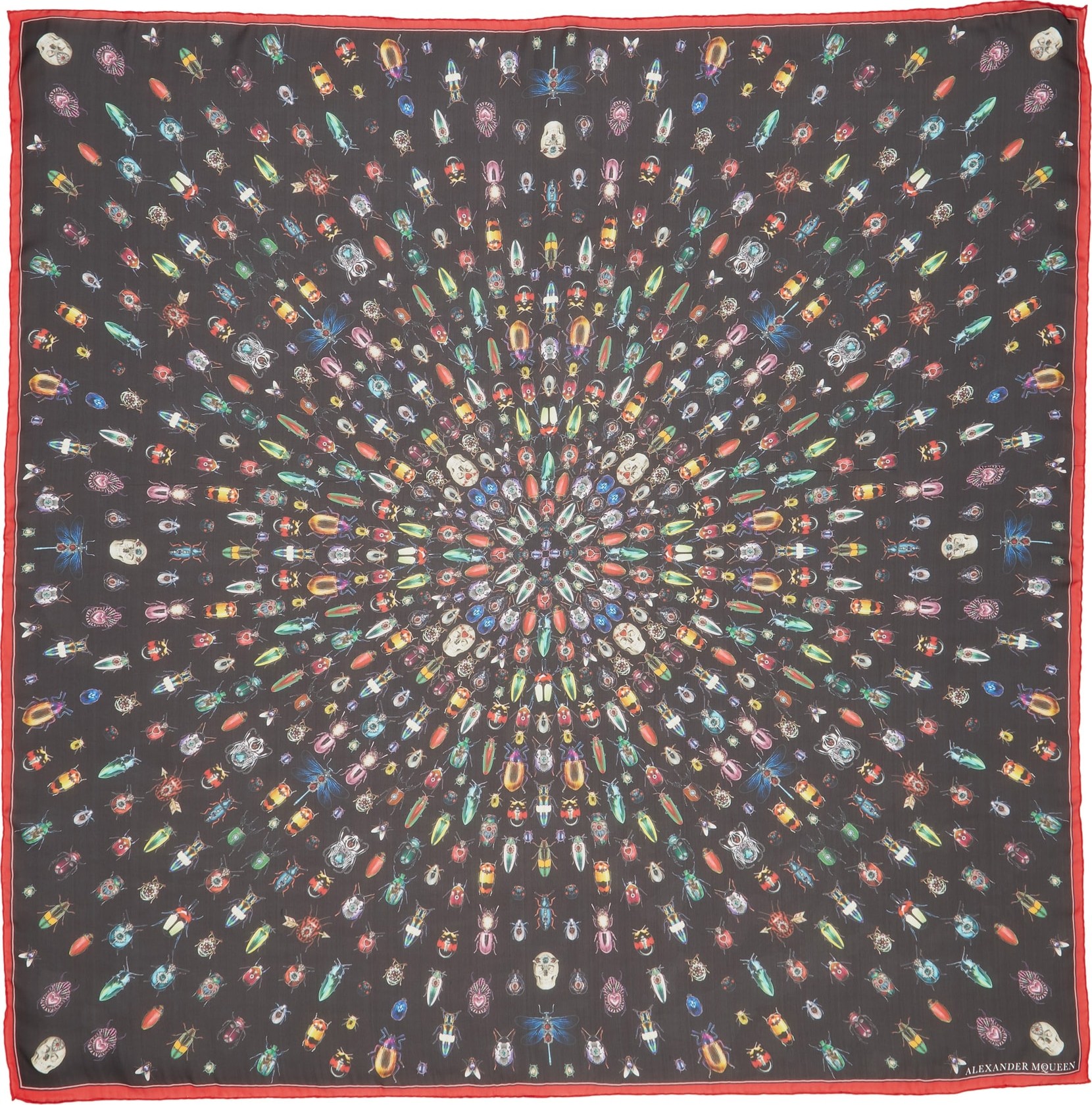 Alexander McQueen Jeweled Bugs Print Silk Scarf