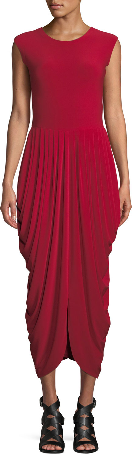 Norma Kamali Sleeveless Waterfall Drape Cocktail Dress