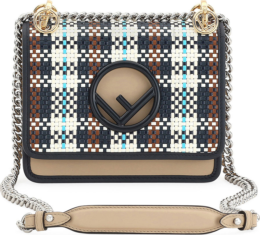 Fendi F Logo Kan I Small Tartan Calf Shoulder Bag
