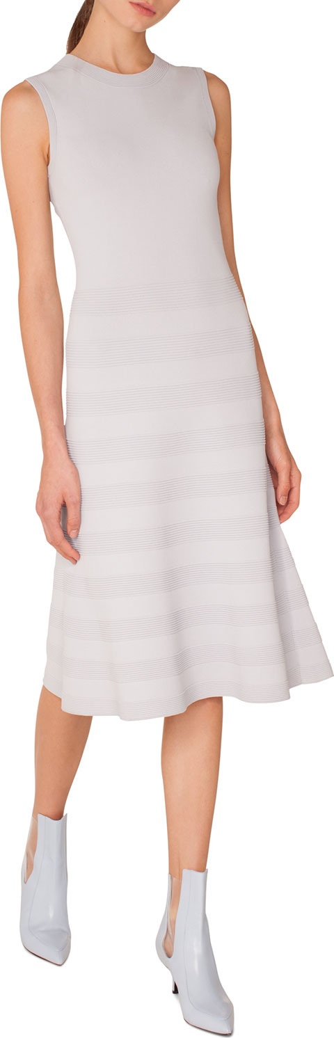 Akris Punto Sleeveless Round-Neck Tonal-Pintucking Knit Midi Dress