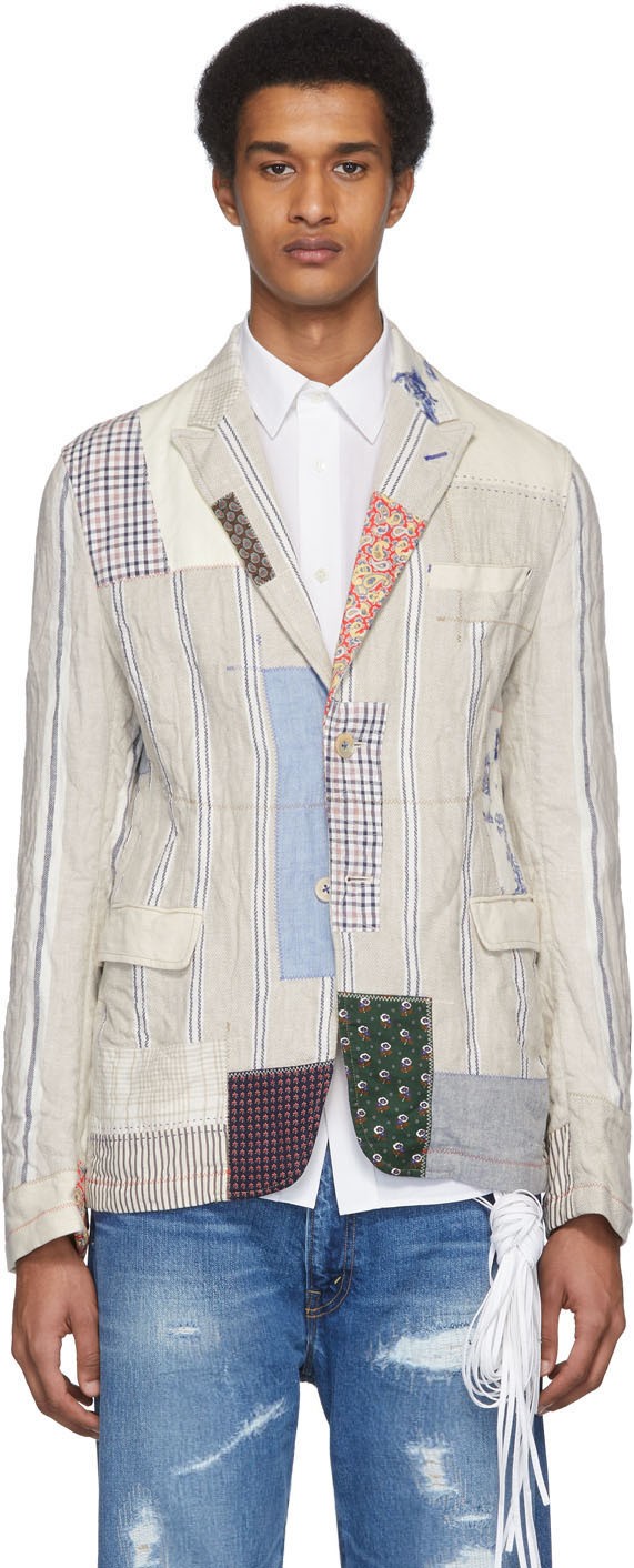 Junya Watanabe Off-White Linen Patchwork Blazer