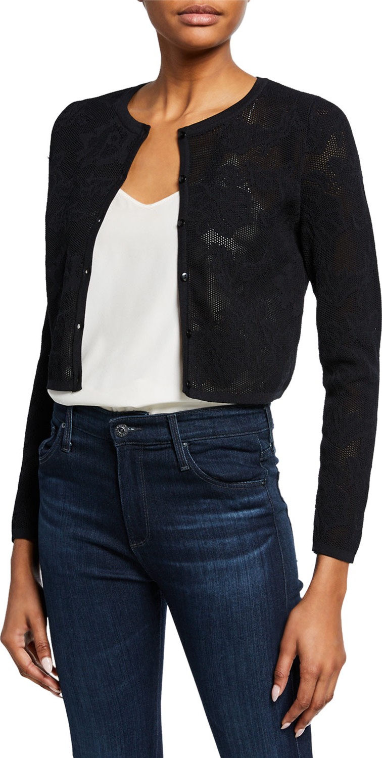MILLY Floral Mesh Button-Front Cardigan