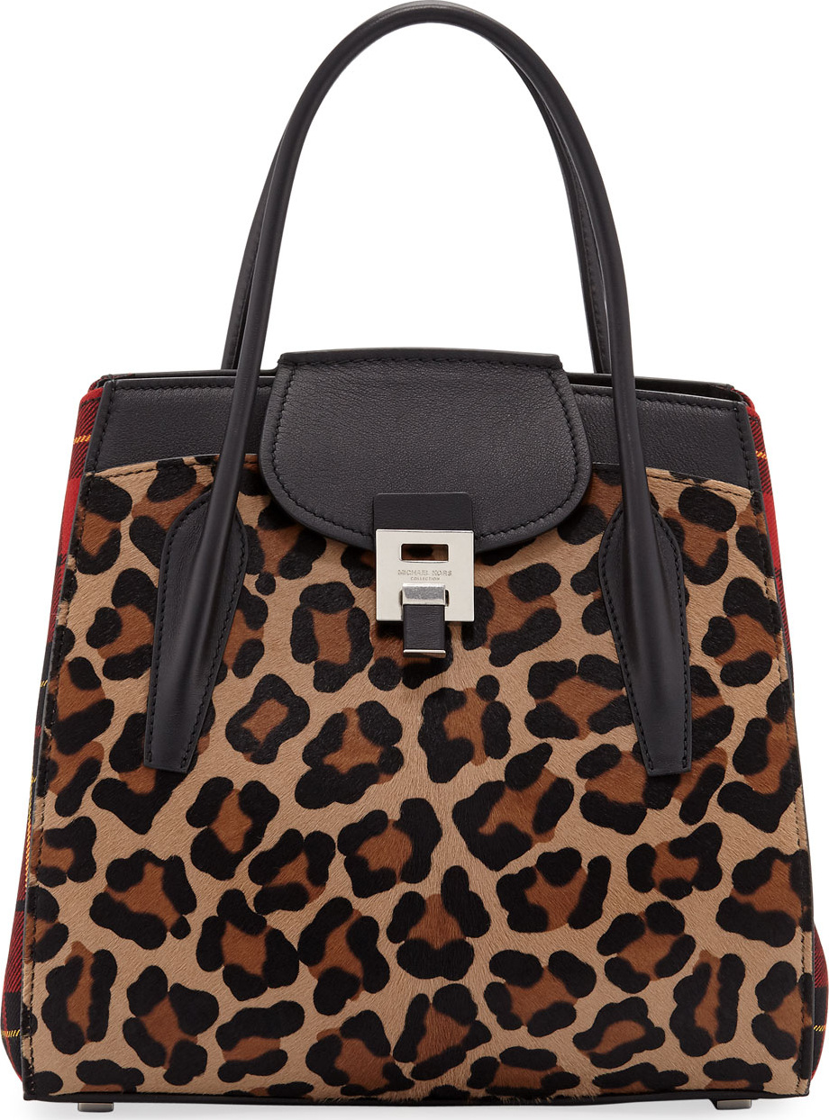 Michael Kors Bancroft Leopard Tartan Satchel Bag