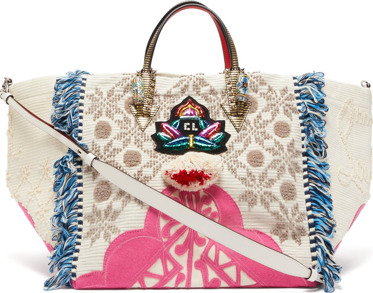 Christian Louboutin Portugalcaba woven fringed tote bag