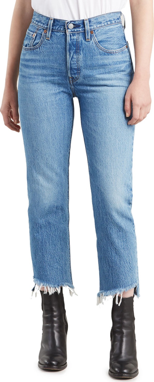 LEVI’S 501 Cropped Straight Jeans with Shredded Hem