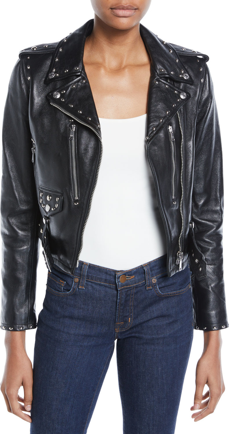 RE/DONE The Studded Cropped Leather Moto Jacket