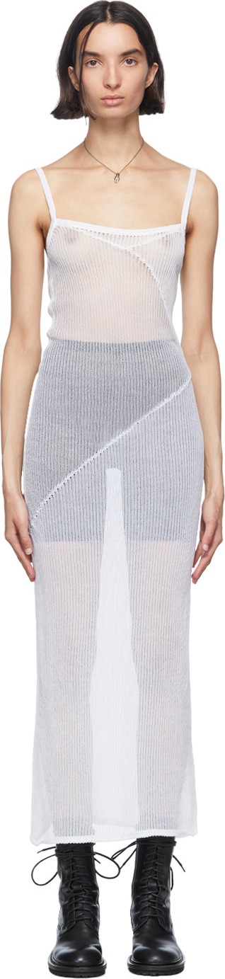 Ann Demeulemeester White Sheer Foggy Knitted Slip Dress