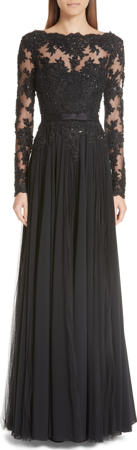 Badgley Mischka Beaded Silk A-Line Gown