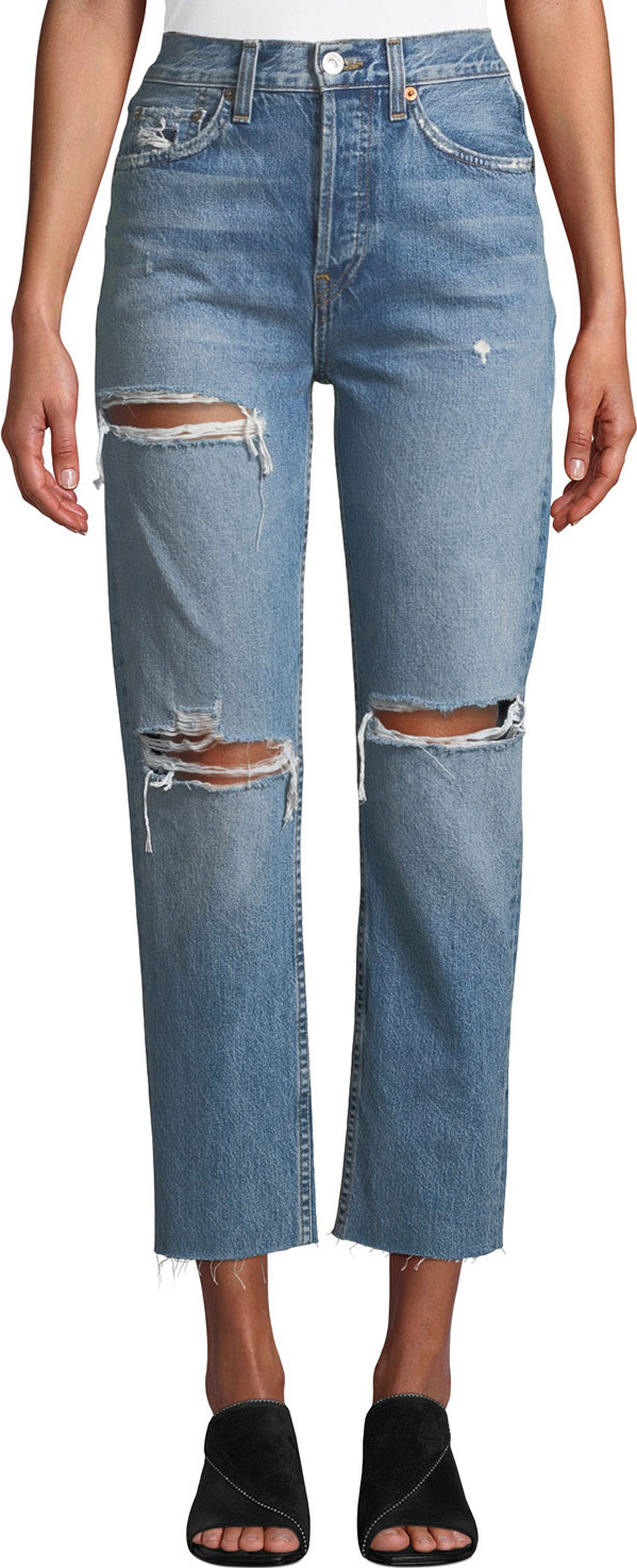 RE/DONE High-Rise Distressed Cropped Stovepipe Jeans