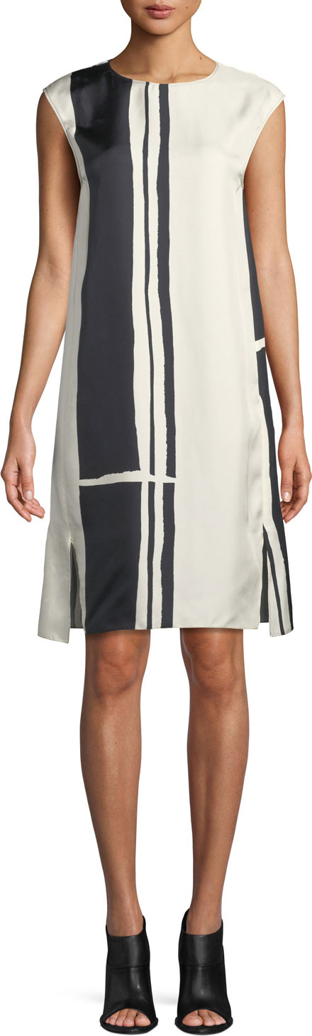Theory Striped Silk Cap-Sleeve Sheath Dress