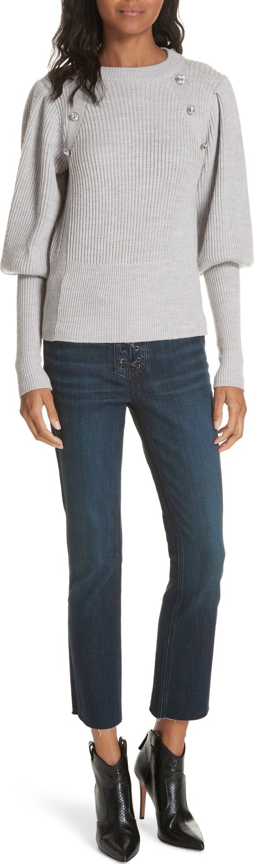 Veronica Beard Jude Crystal Button Merino Wool Sweater