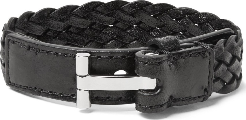 TOM FORD Woven Leather and Silver-Tone Bracelet