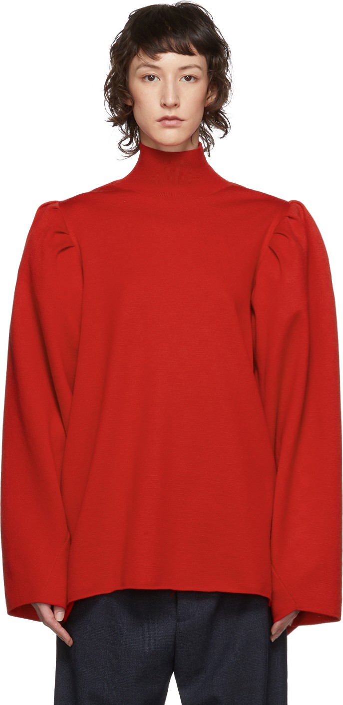 Balenciaga Red Wool Puffed Sleeves Turtleneck
