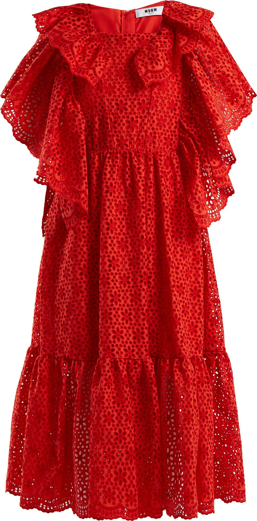 MSGM Ruffle-trimmed broderie-anglaise cotton dress