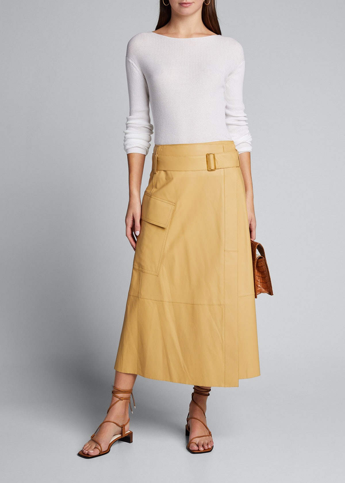 Vince Belted Leather Wrap Skirt