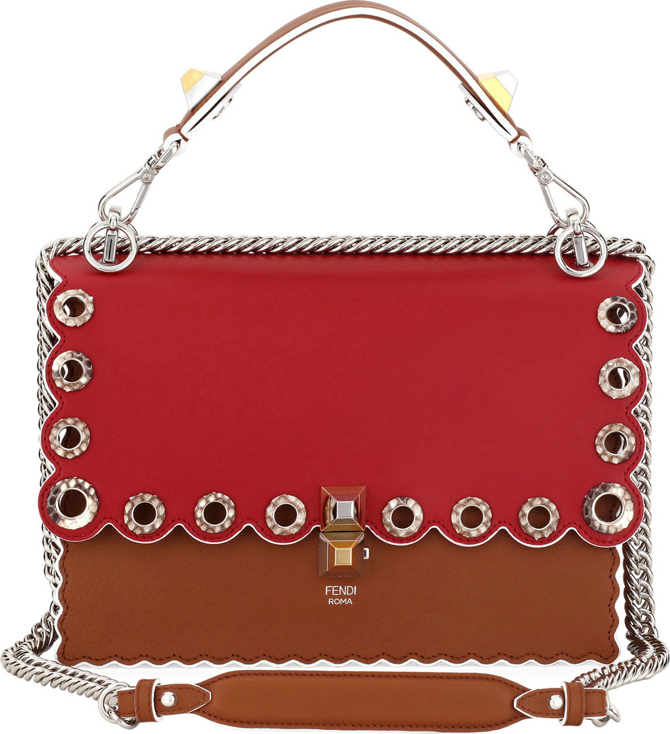 Fendi Kan I Leather Shoulder Bag with Snakeskin Grommets