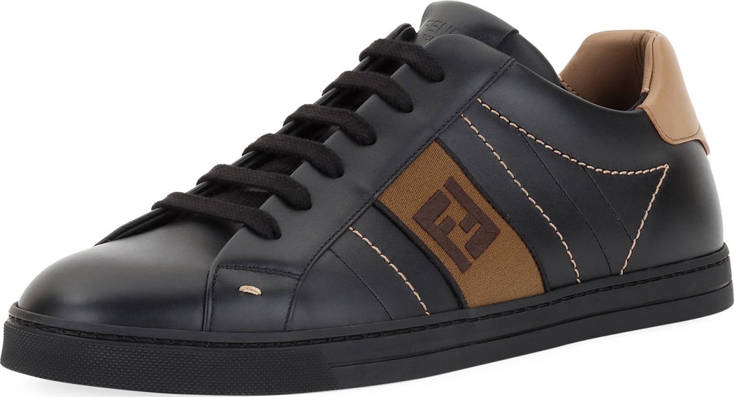 Fendi Men's FF Embroidered Leather Low-Top Sneakers